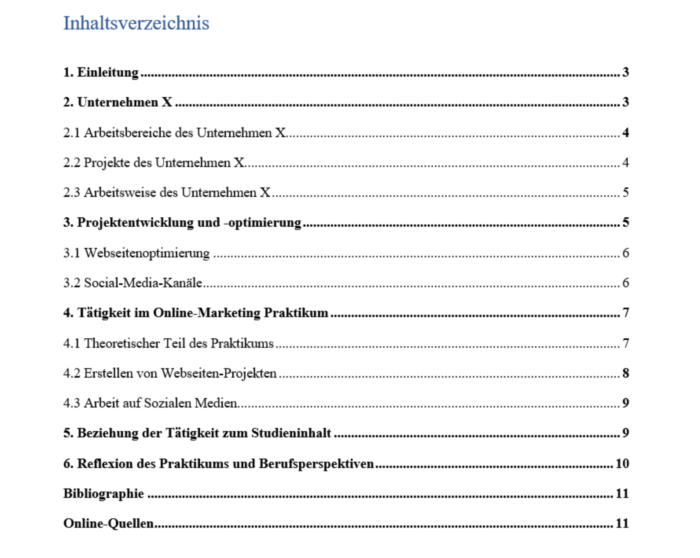 Praktikumsbericht, Vorlage Inhaltsverzeichnis, StudySmarter Magazine