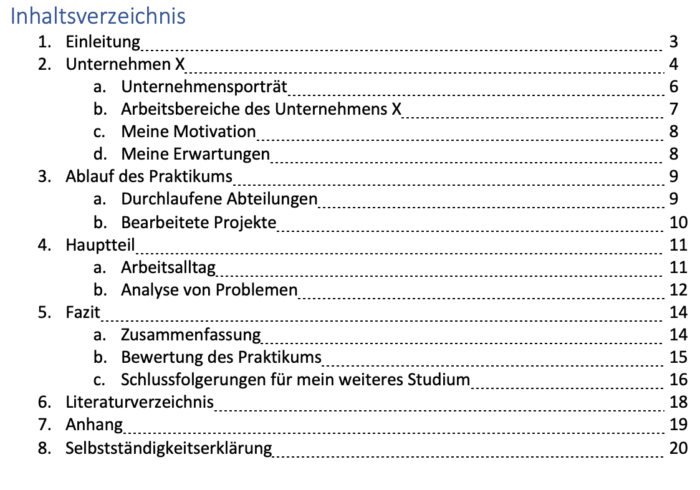 Praxissemester Bericht, Inhaltsverzeichnis Muster, StudySmarter Magazine