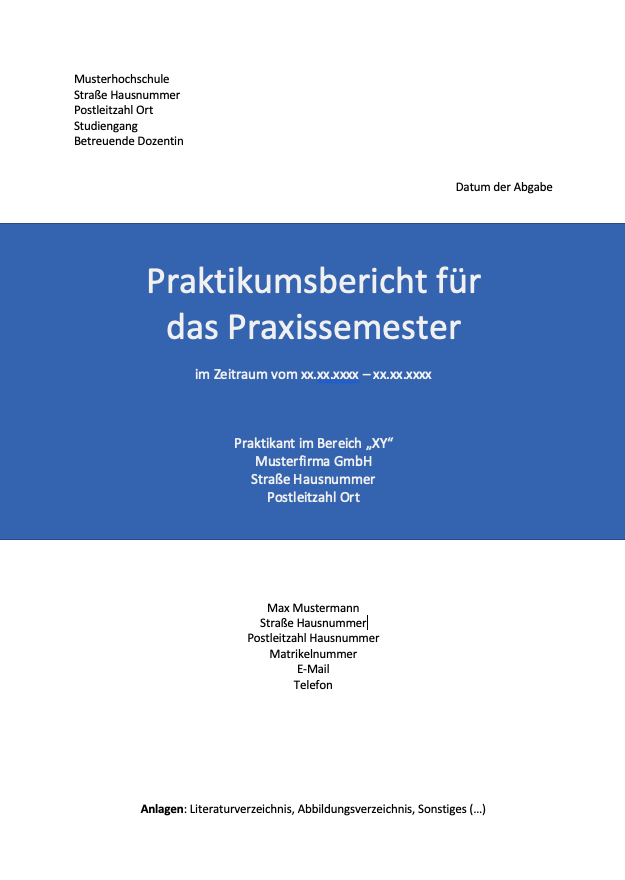 Praxissemester Bericht, Muster Deckblatt, StudySmarter Magazine