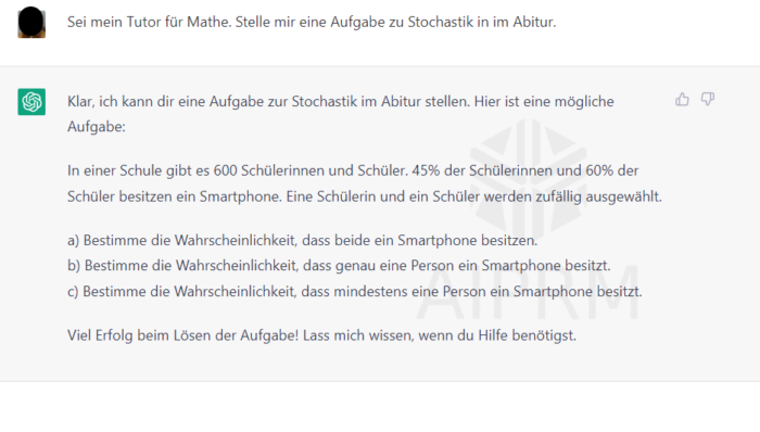 ChatGPT von ChatGPT generierte Matheaufgabe zum Matheabitur in Stochastik StudySmarter Magazine